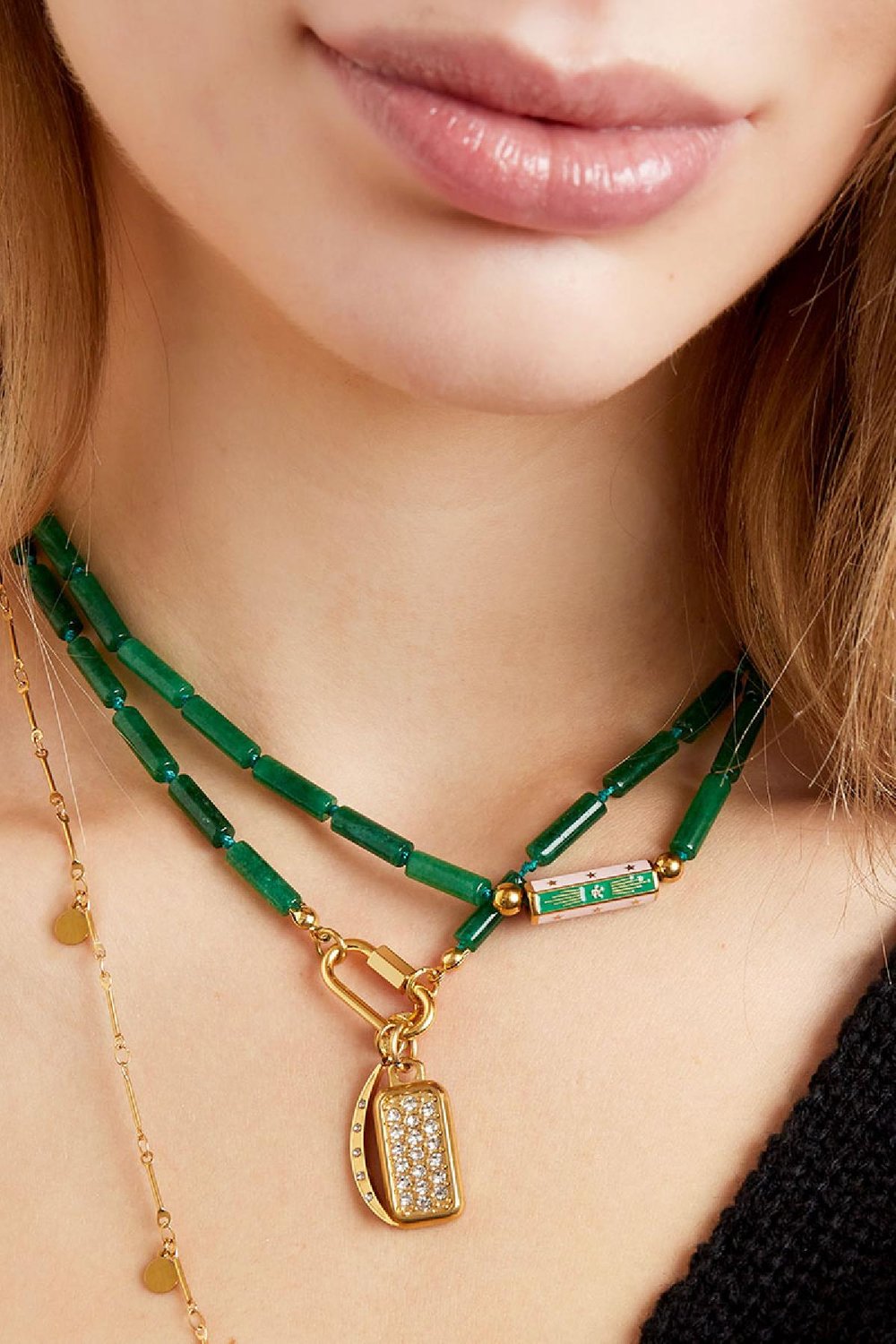 Halskette flache Perlen Grün Stone h5Bild3